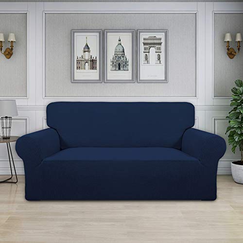 Image of Easy-Going Stretch Oversized Loveseat Slipcover 1-Piece Sofa Cover Furniture Protector Couch Soft with Elastic Bottom for Kids Polyester Spandex Jacquard Fabric Small Checks Navy