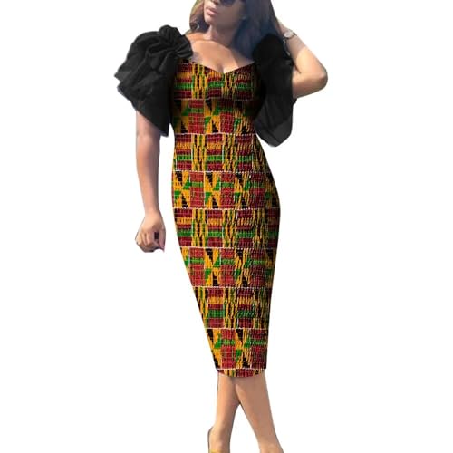 Women's African Print Midi Bodycon Dresses Ruffle Short Yarn Sleeve Shirred Party Cocktail Smocked Pencil Dress at Amazon Women's Clothing store Women's African Print Midi Bodycon Dresses Ruffle Short Yarn Sleeve Shirred Party Cocktail Smocked Pencil Dress at Amazon Women's Clothing store