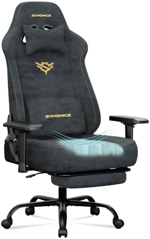 SONGMICS Silla Gaming Ergonómica de Escritorio, Tela de Ante, has...