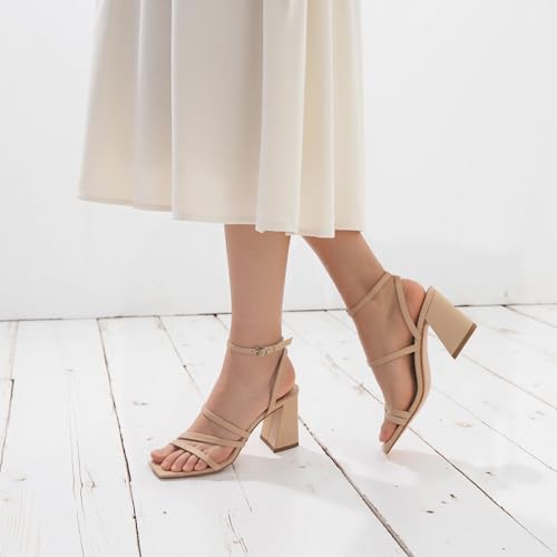 Image of Modatope Women's Heeled Sandals Square Toe Chunky Strappy Heels Prom Shoes | Stable Chunky Heel, Adjustable Ankle Strap, All-Day Comfort Sole, Unique Style For Parties, Proms, Weddings & All Occasions