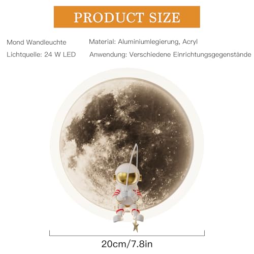 HTsilphelene Wandlampe Kinderzimmer, Indoor Astronaut Dekoration Wandleuchte Kinderzimmer, 3000K 12W Wandlampe Kinder Kreisförmiges Schlafzimmer Licht (A:White)