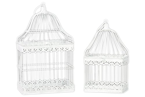 Image of Urban Trends Metal Bird Cage with Ring Hanger, Antique, White, Set of 2