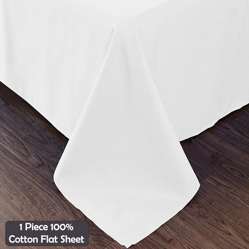 Image of White Queen Flat Sheet Only, Soft 100% Cotton Top Sheets | Sateen Weave 1 Piece Cool & Breathable Luxury Hotel Quality Bed Sheets, Extra Soft and Comfy - Wrinkle Free Bedsheet