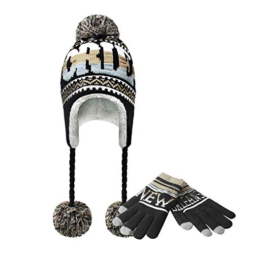 Set Football Pom Winter Hat with Matching Glove Plush Classic Sports Teams