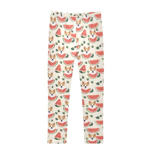 Corgi and Watermelon Girls Leggings Kids Yoga Pants Athletic Tights Pants 4-10 Years