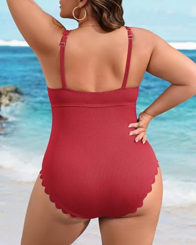 Image of Charmo Plus Size Swimsuit for Women 2026 Tummy Control Scalloped Ribbed One Piece Swimsuits Ruched Modest Bathing Suit