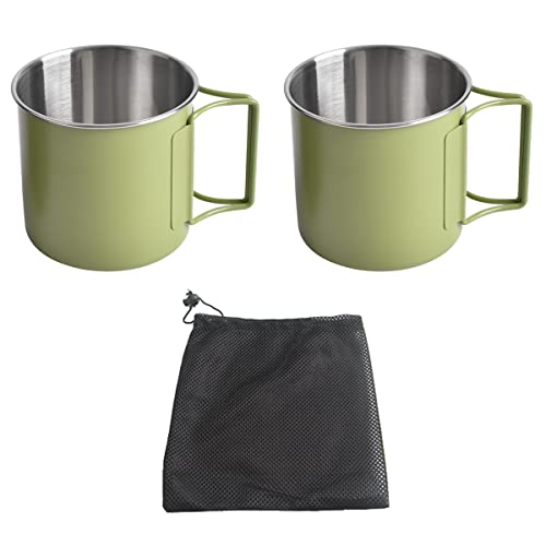 NUZAMAS Juego de 2 tazas plegables 330 ml de acero inoxidable 304 para café, té, agua, portátil, para acampar al aire libre, senderismo, cocina al aire libre, fuego abierto (verde)