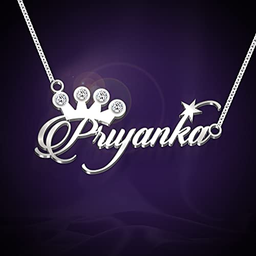 Image of Priyanka Cursive Gold & Silver Name Pendant Necklace, Best Jewelry Gift for Girls.