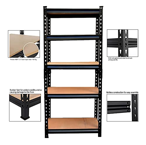 Image of NAVRANG Boltless Steel Rack 72(H) X 36(W) X 12(D) - 5 Shelf Black Matte Finish Adjustable Shelving Unit for Storage, Utility, and Display