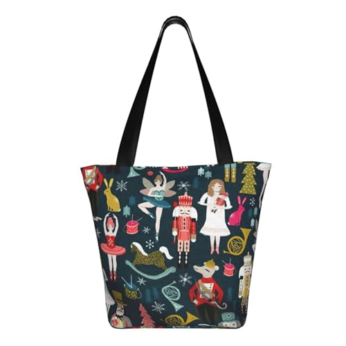 Women'S Nutcracker Ballet Xmas Dance Print Tote Bag For Women, Reusable Large Ladies Shoulder Bag Large Capacity Shopping Totes Fasion Handbag For Office, Shopping, Travel3