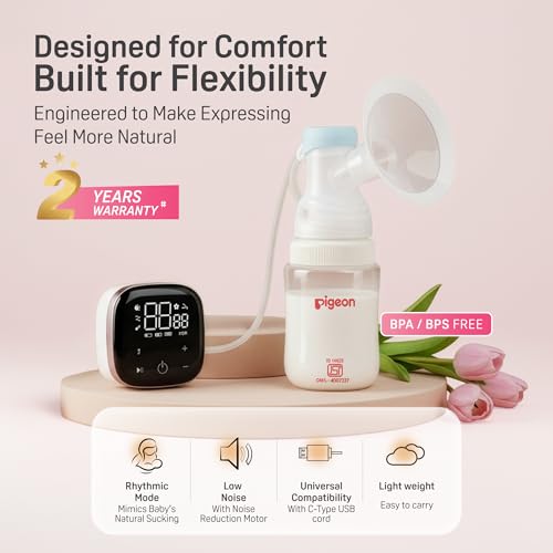 Image of Pigeon Magical Fit Electric Breast Pump | Rechargeable Battery | Quiet Motor, Digital Touch Screen, 4 Stage and 10 Level Suction, BPA and BPS Free | Digital Touch Screen