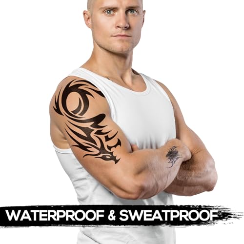 6-Sheet Large Temporary Tattoos for Men Adults Women – Waterproof Fake Tattoos with Chest Arm Shoulder Tribal Designs – Realistic Big Body Art for Parties and Cosplay