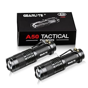 GEARLITE Mini Torcia LED, 2 Pack Alluminio LED Torcia Potente Professionale con Clip, 3 Modalità Torce Zoomable, IP44 Impermeabile Flashlight per i Bambini Camping Regalo Escursioni