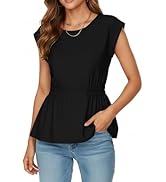 Disamer Womens T Shirts Short Sleeve Spring Striped Babydoll Pleated Blouses Tunic 2026 Vacation ...