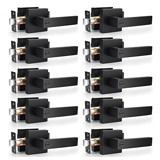 Probrico Heavy Duty Flat Black Square Privacy Interior Door Levers Bedromm and Bathroom Door Handles Keyless Bed/Bath Lockset (10 Pack)