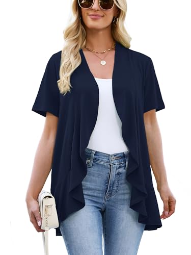 Image of Heymoments Women's Lightweight Open Front Knit Cardigans Short Sleeve Casual Soft Drape Summer Cardigan S-2XL
