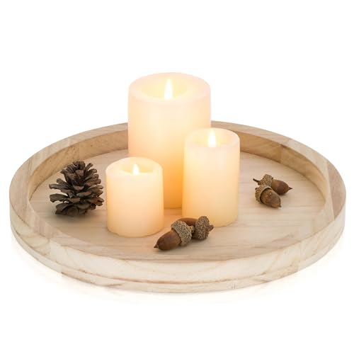 Holztablett Rund Holz Tablett Deko - Romadedi 30cm kerzentablett Landhaus Landhausstil Dekotablett Rustikale Tischdeko Couchtisch Kerzenteller Wohnzimmer