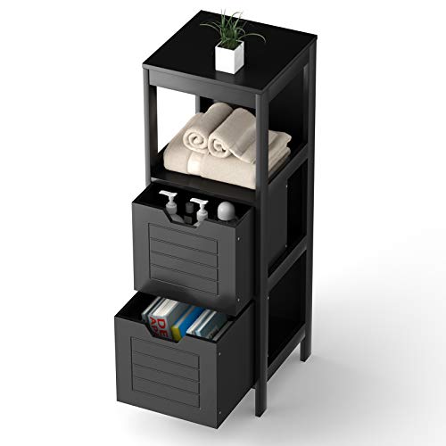 Tangkula Bathroom Floor Cabinet, Narrow Wood Storage Cabinet w/2 Switchable Drawers, Multifunctional Side Cabinet for Bathroom, Freestanding Small Cabinet for Small Spaces, 12 x 12 35 Inch (Black)