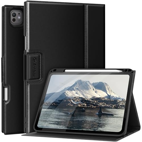 Image of Antbox for iPad Pro 11 Inch Case M5 2025 /M4 2024 Premium Vegan Leather | Supports Pencil Pro and Pencil (USB-C), Auto Sleep /Wake Function, Built-in Pencil Holder, Black