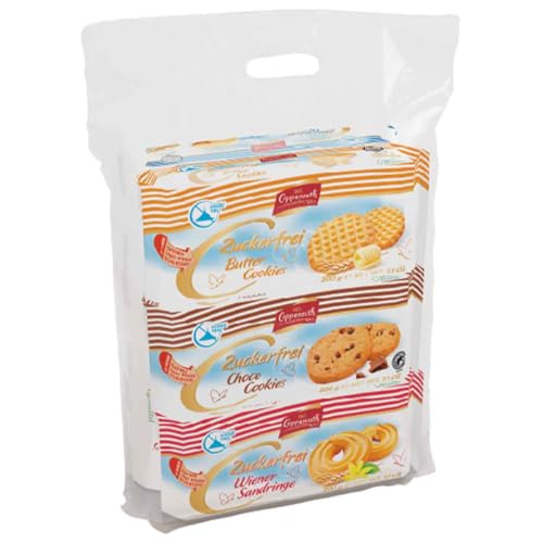 Coppenrath Tragetasche zuckerfreies Feinbäck (6 x 200 g) + Vivil Pfefferminz ohne Zucker 37 g