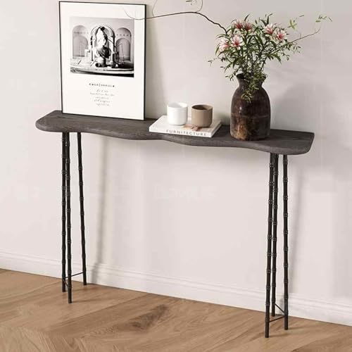 Mesa consola de madera para entrada, casa de campo, mesa estrecha y larga con patas de metal, mesa de sofá detrás del sofá para sala de estar (gris, 80 cm)