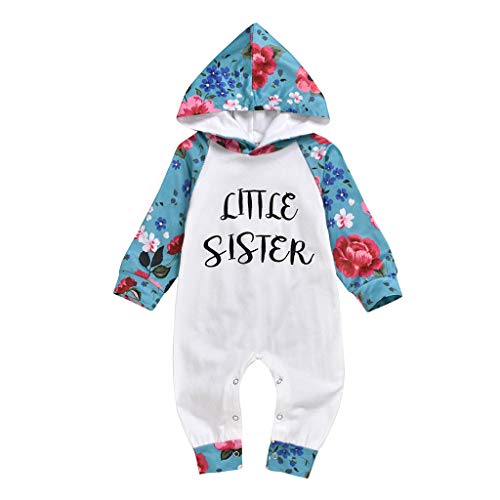 SSUPLYMY Infant Baby Boys Girls Long Sleeve Letter Floral Print Hooded Jumpsuit Romper Pyjamas Sets Unisex Kids Long Sleeved Printed Children Clothes Casual Home Sleepwear Nightwear Party Show Blue