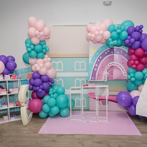 Image of HILAVO Pink Purple Blue Balloons 12 Inch 60 Pcs Mermaid Latex Balloons | Hot Light Pink Teal Blue Purple Balloon Confetti Balloons for Kids Magic Theme Princess Birthday Baby Shower Party Decor