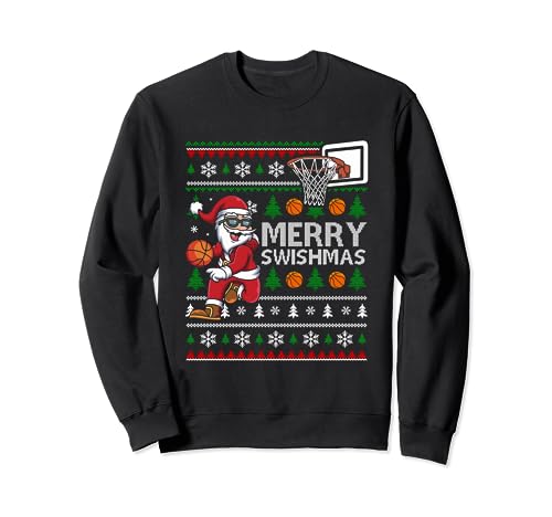 Funny Merry Swishmas Ugly Christmas Basketball Christmas Felpa
