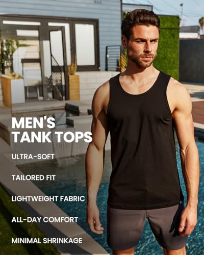 INTO THE AM Basic Tank Tops for Men - Minimal Plain Tanks for Beach Exercise Casual Wear S - 2XL3