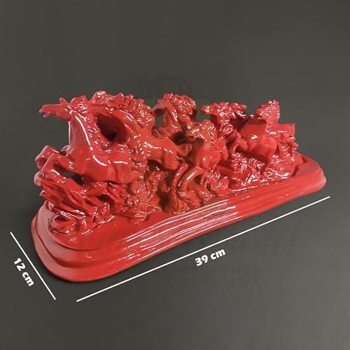 Image of Red Horse | Vastu 12 Running Horses |Size-39cm Approx |Weight- 1800gm Approx | 12 Horses Vastu Remedy | Decorative Showpiece for Home and Office |Pack of 1