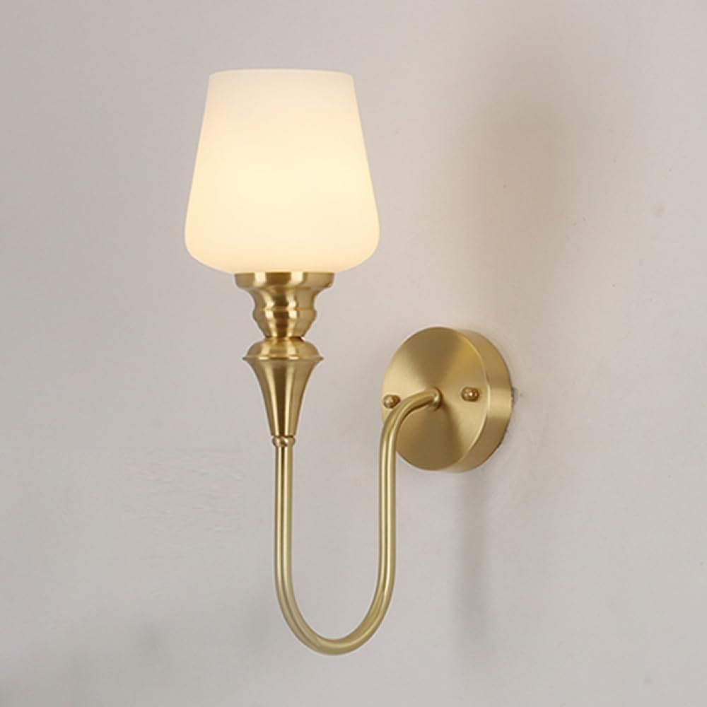 CWCQGH Wall Sconce Light Brass White Glass Bedside Lamp Modern Mount Ing Fixture Hardwired Copper for Living Room Bedroom