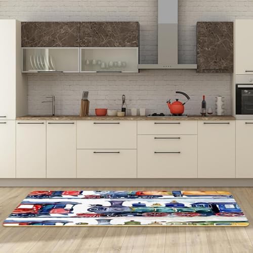 Alfombrillas de cocina pasillo lavables con diseño acuarela retro 3