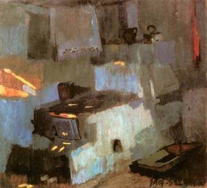 Kitchen Interior 1932 reproduction d'art sur toile de peinture à l'huile xOszkar Nagy