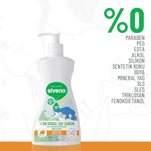 Siveno%100 Doğal Sıvı Kastil Sabun Portakal Yağlı Tazeleyici Nemlendirici Arındırıcı Bitkisel Vegan 300 ml