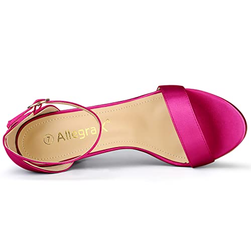 Allegra K Allegra K Women's Satin Open Toe Ankle Strap Chunky Fuchsia Heels Sandals 7 M US