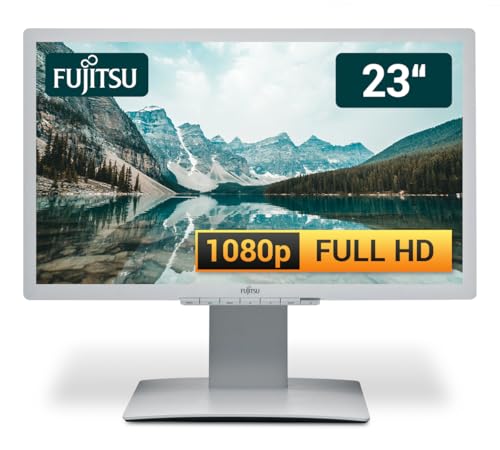 Fujitsu Display B23T-7 LED 23 Zoll Business Computer Monitor, Desktop Gaming Monitor, Full HD (VGA - DisplayPort - DVI - Lautsprecher - USB-HUB - VESA), PC Bildschirm, weiß (Generalüberholt)