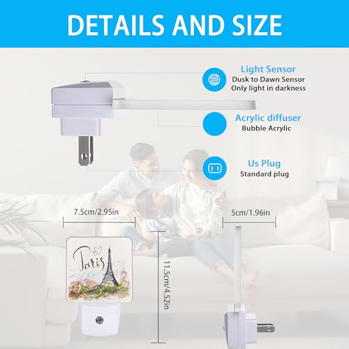 Image of Eiffel Tower Night Light,Paris Tower Night Lights Plug into Wall Dusk to Dawn Sensor Led Lamp for Women Men,Led Lights for Stairway /Hallway /Bedroom,0.5W