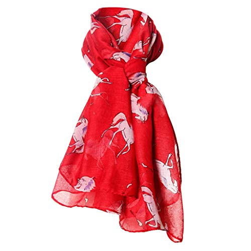 Hot Sale!!!JURTEE Women Fashion Cartoon Animal Print Long Wrap Shawl Scarf Holiday Vacation Travel Wrap Shawl(Red)