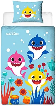 Character World Baby Shark Single Duvet Cover Officially Licensed | Reversible 2 Sided Rainbow Design with Matching Pillowcase, Polycotton Multicolor BSHRAIDS002UK1