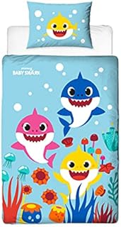 Character World Baby Shark Single Duvet Cover Officially Licensed | Reversible 2 Sided Rainbow Design with Matching Pillowcase, Polycotton Multicolor BSHRAIDS002UK1