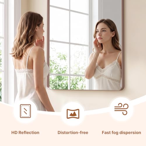 Image of Kosmonia 36x30 Inch Bathroom Vanity Mirror Brushed Rose Gold