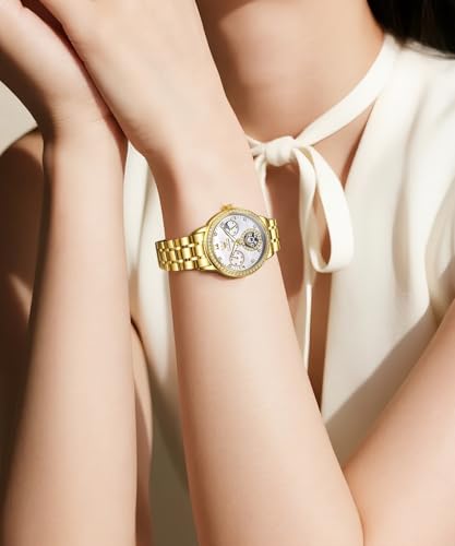 Image of OLEVS Women Watches Automatic Mechanical Set Casual Diamond Dress Ladies Self Winding Two Tone Wrist Watch Date