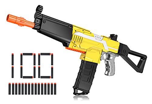 Automatic Toy Guns for Nerf Guns Bullets - Toys Gun with Magazine for Boys 6-12 Year Old Birthday Gifts, Kids Outdoor Toys Blasters Electric with 100PCS Bullets and Rechargeable Battery, Yellow