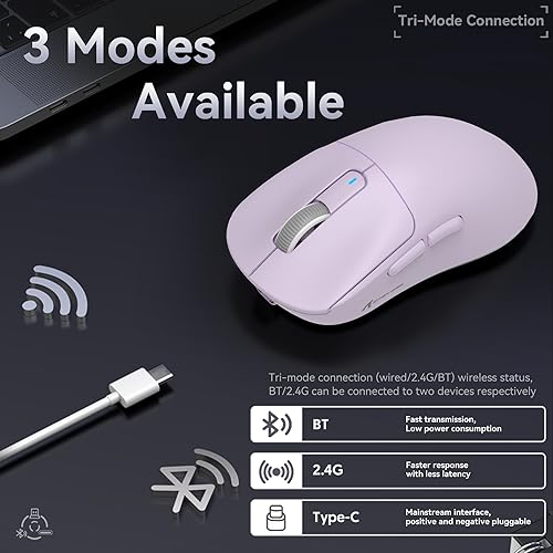 Image of ATTACK SHARK X3 Wireless Gaming Mouse, 49g Ergonomic Computer Mouse, Triple Modes PAW3395 26K DPI Optical Sensor, 200h Battery Life, Programmable Buttons, Gaming Accessories for PC /Laptop /Mac (Purple)