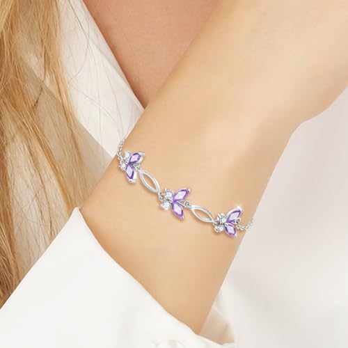 Image of Sterling Silver Butterfly Link Bracelet for Women,Adjustable Charming Dainty Jewelry,Ideal Gift for Mom,Wife and Her