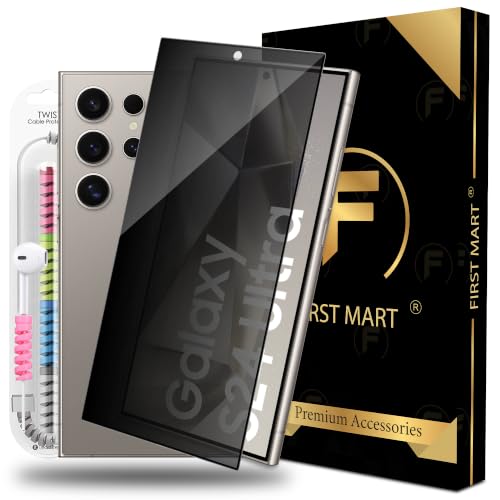 Image of FIRST MART Privacy Tempered Glass for Samsung Galaxy S24 Ultra With Cable Guard & Installation Kit | Anti-Spy 9H Screen Protector, Edge-to-Edge, Case-Friendly | Black