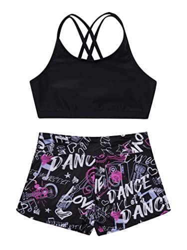 Kids Girls 2 Piece Gymnastics Dance Athletic Set Crop Tops with Booty Shorts Activewear Swimwear3