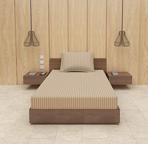 Image of BEVI - Home Premium Self Striped Single Bedsheet with 1 Pillow Cover 300 TC Ultra-Soft 300 TC Microfiber Bed Sheet| Size (60 inch x 90 inch) Camlin