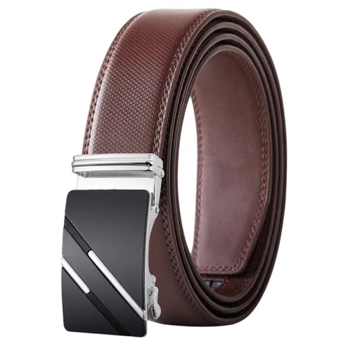 Men's Genuine Leather Automatic Buckle Belt, Solid Color Casual Business Belt Ply36-1245-S25 115CM