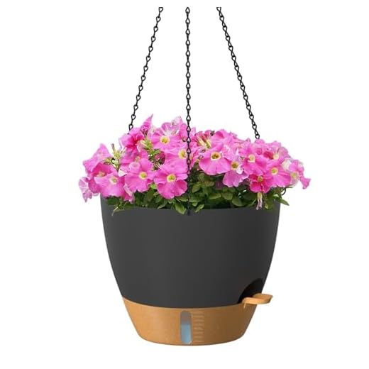 ZMTECH 12 Inch Hanging Planters for Indoor Outdoor Plants, 1 Pack Self Watering Hanging Plant Pots with Drainage Holes and Removable Saucer, Plastic Flower Hanging Pots with Watering Lip (Black)